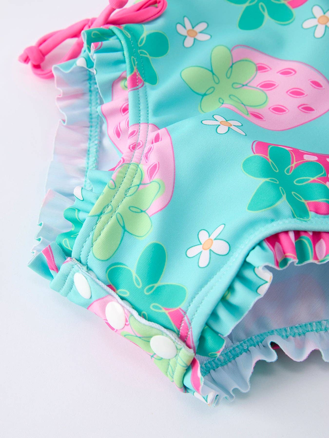 Rylee Faith Designs - Summer Strawberry Print Girl Long Sleeve Ruffle One Piece Swimsuit