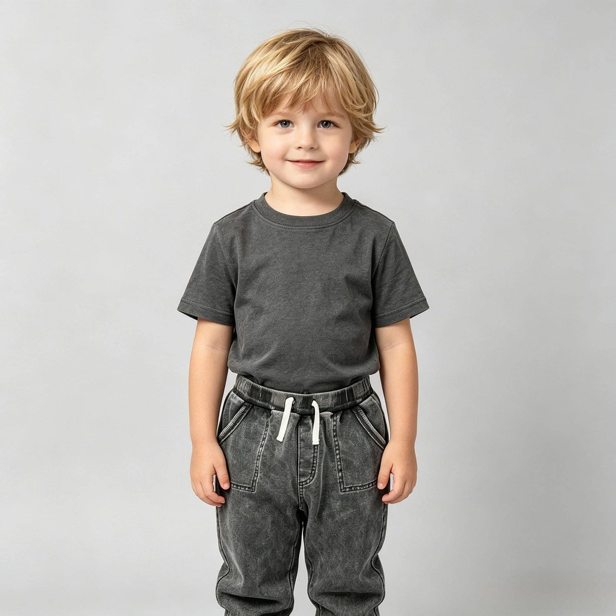 Boys Washed Gray Corduroy Joggers