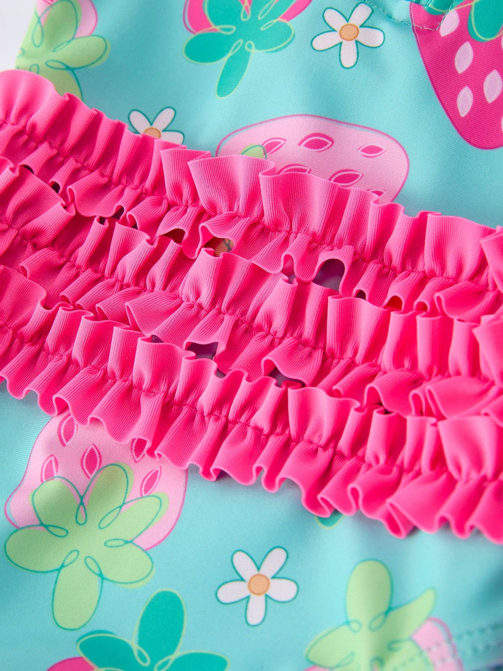 Rylee Faith Designs - Summer Strawberry Print Girl Long Sleeve Ruffle One Piece Swimsuit