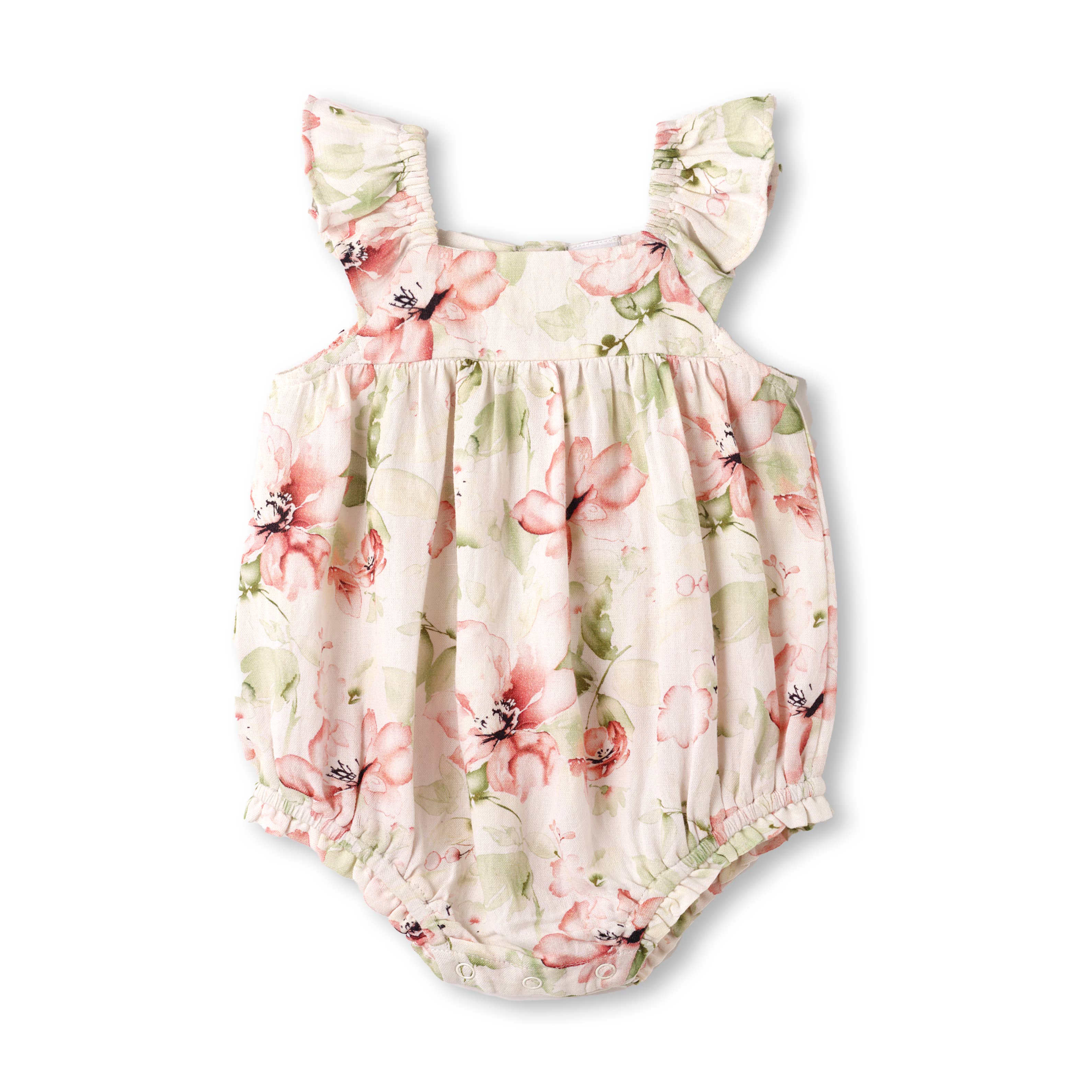 Tesa Babe - Baby Girl Floral Bubble Romper – Cotton Linen Sunsuit