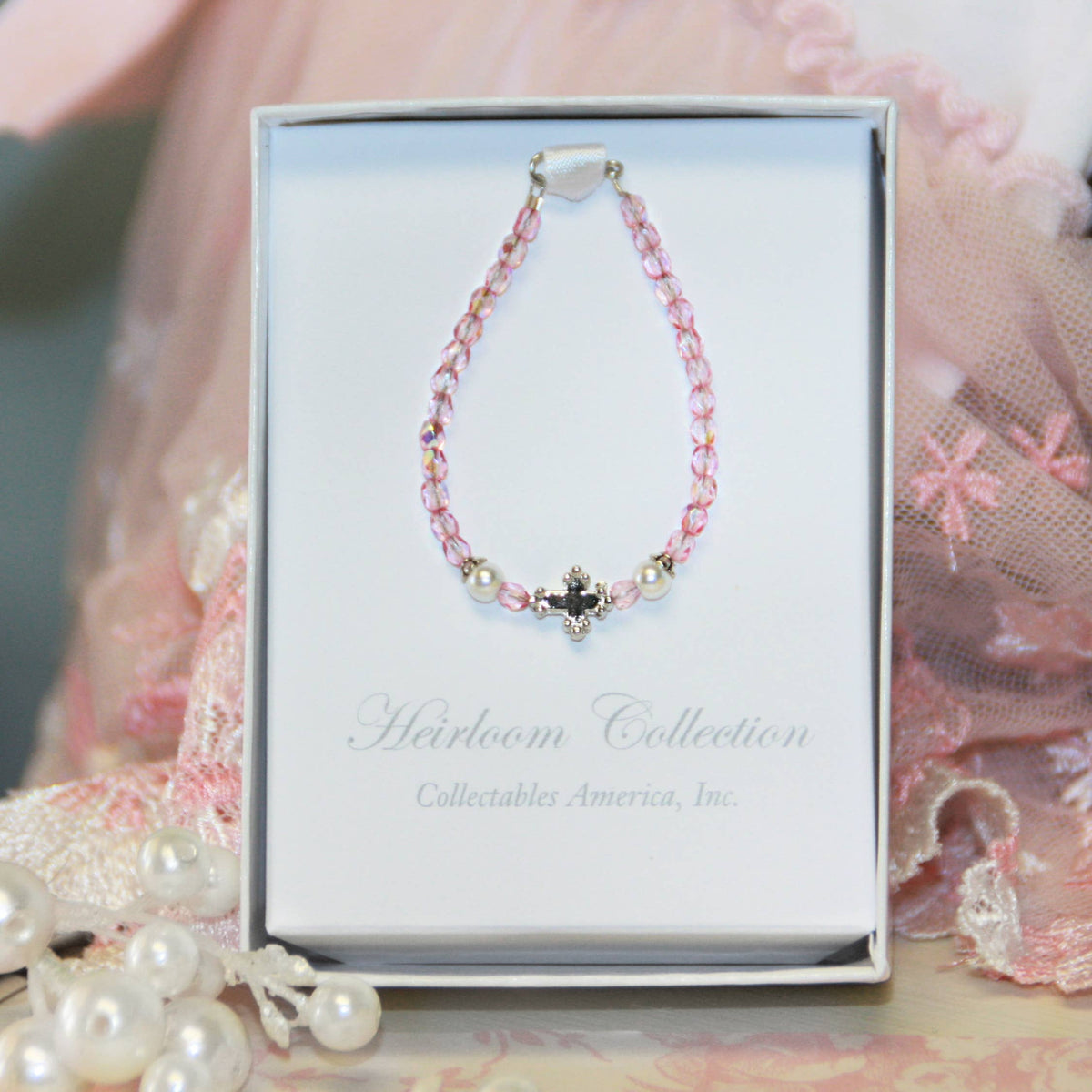 Collectables Am,Infant Cross Pink Cryst Bracelet CJ-434-4