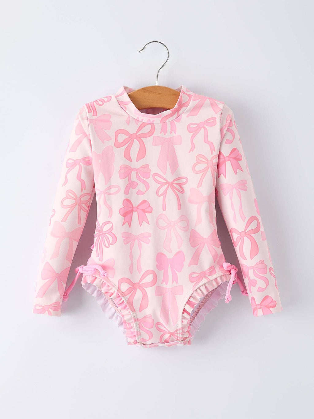 Rylee Faith Designs - Summer Bow Print Girls Long Sleeve Ruffle One Piece Swimsuit