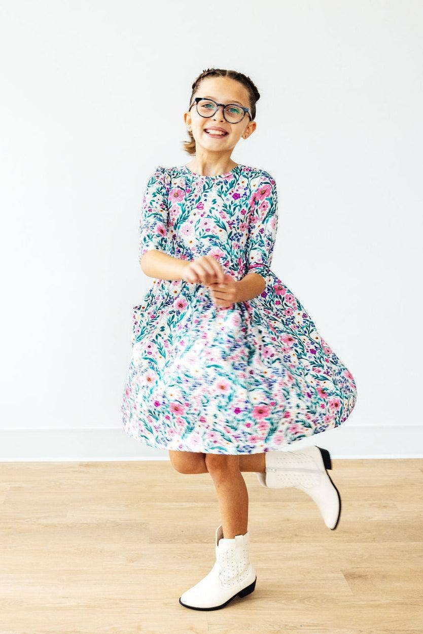 Mila & Rose - Vivid Garden 3/4 Sleeve Pocket Twirl Dress