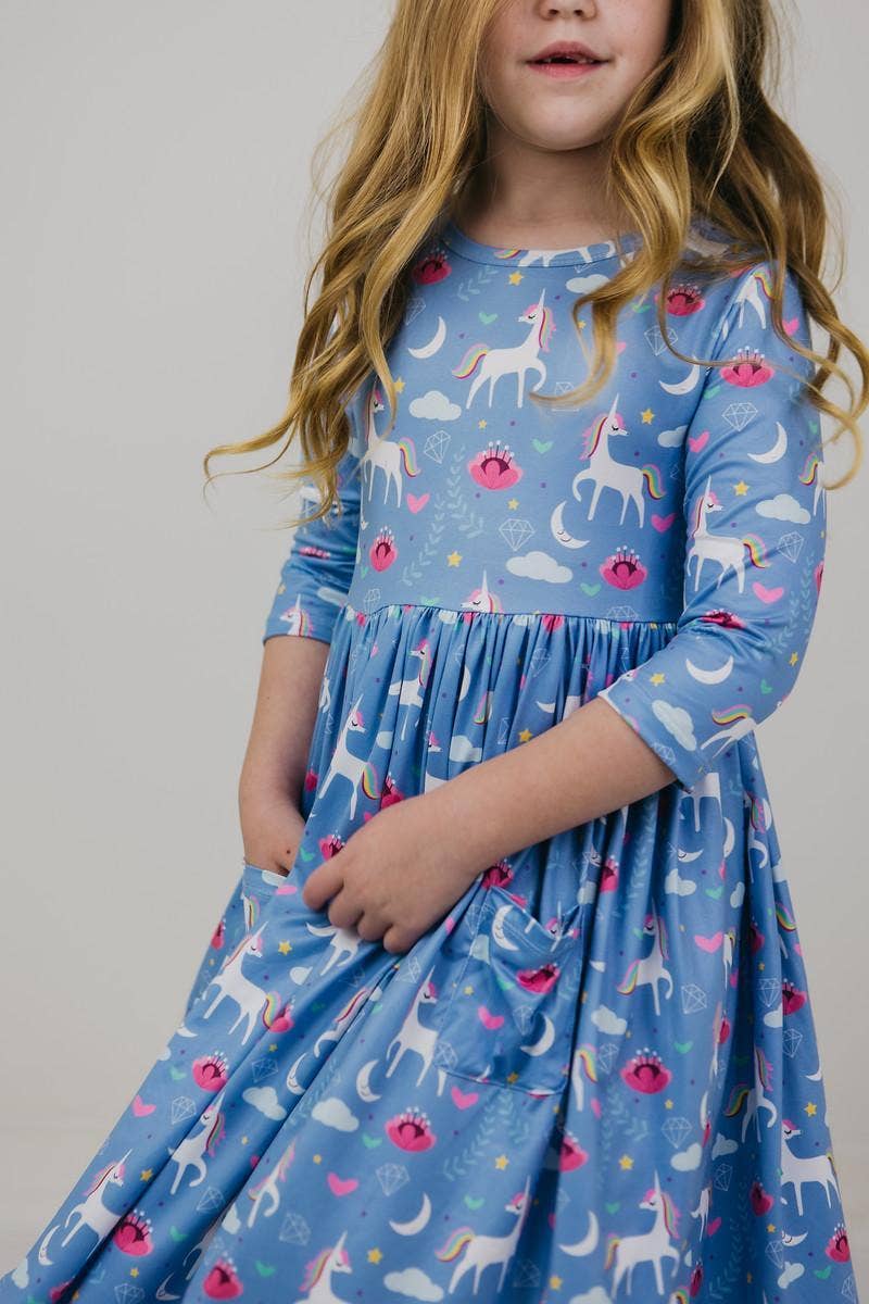 Mila & Rose - Blue Moon 3/4 Sleeve Pocket Twirl Dress