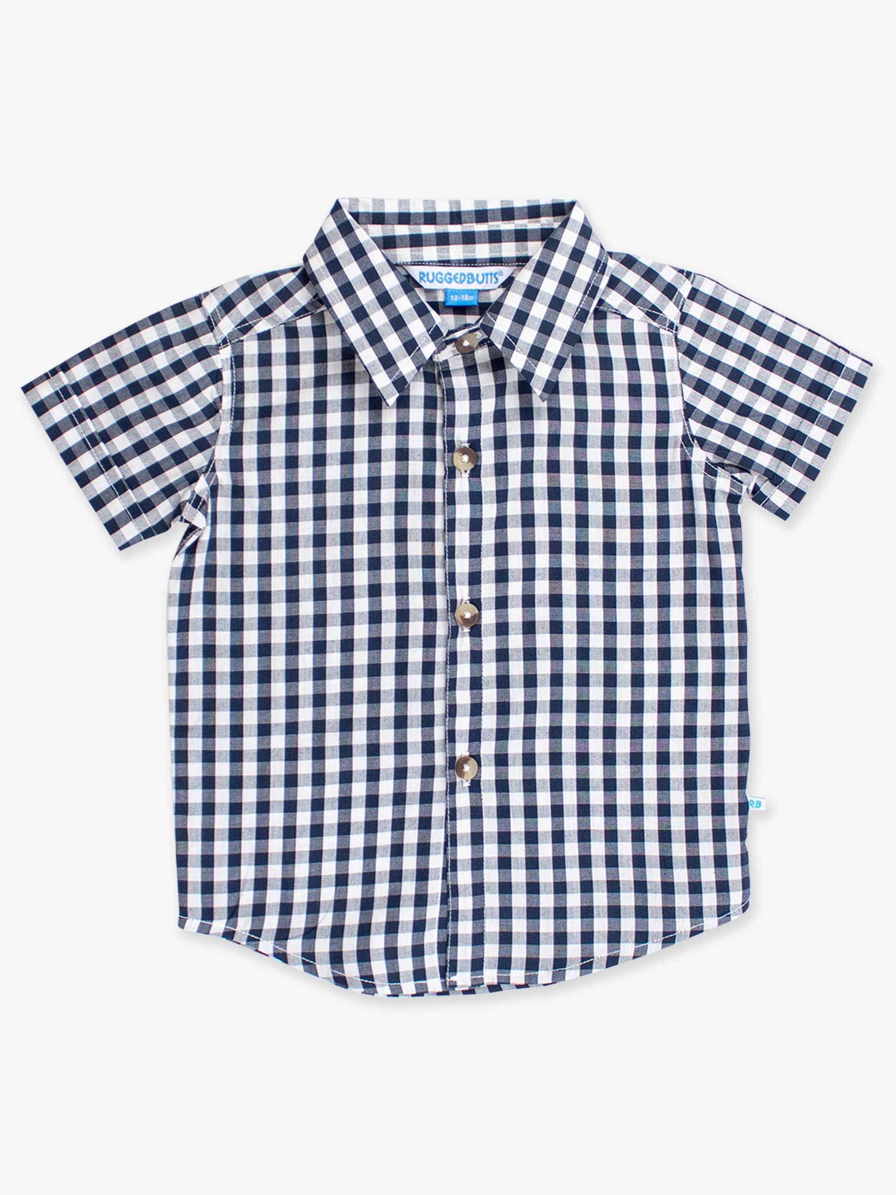 RuffleButts + RuggedButts - Boys Classic Dark Navy Gingham Short Sleeve Button Down Shirt