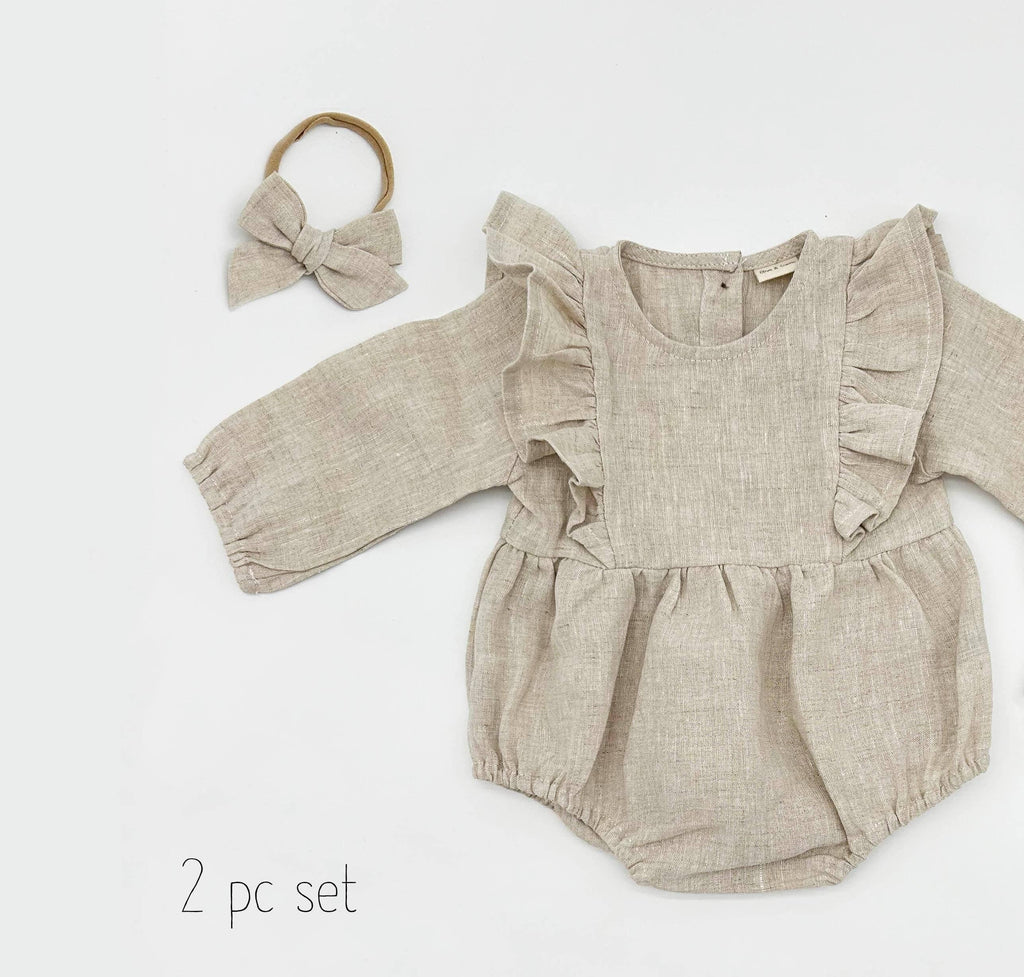 OLIVE & CRADLE - Gabriella Longsleeve Romper with Bow