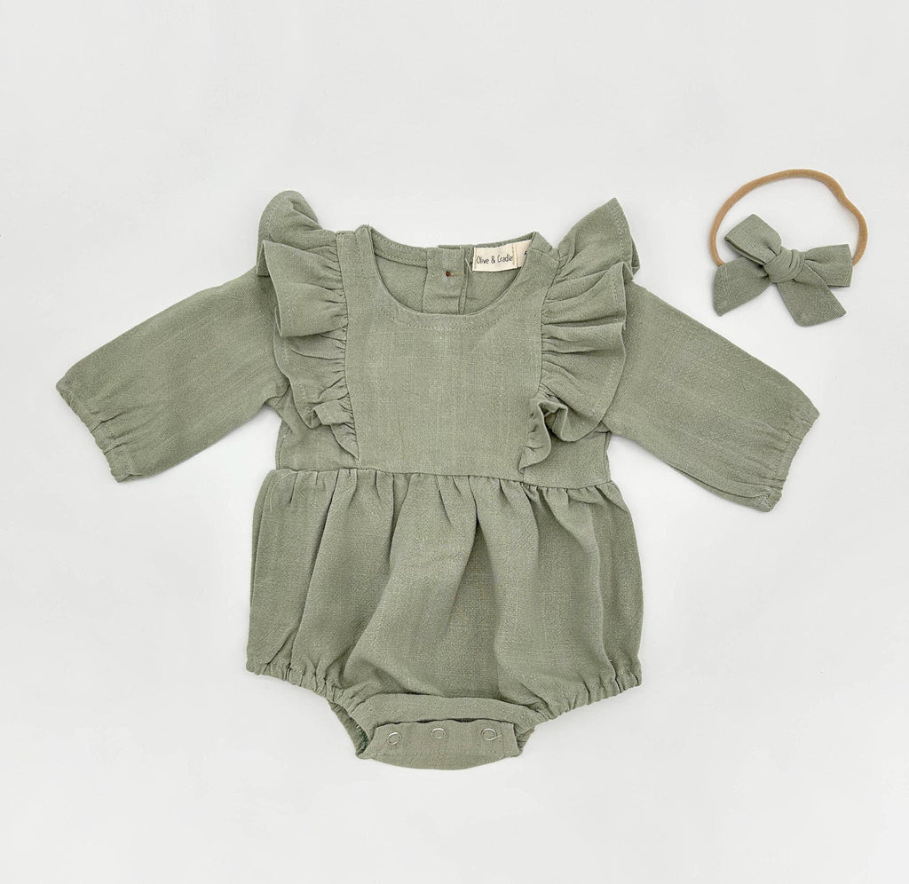 OLIVE & CRADLE - Gabriella Longsleeve Romper with Bow
