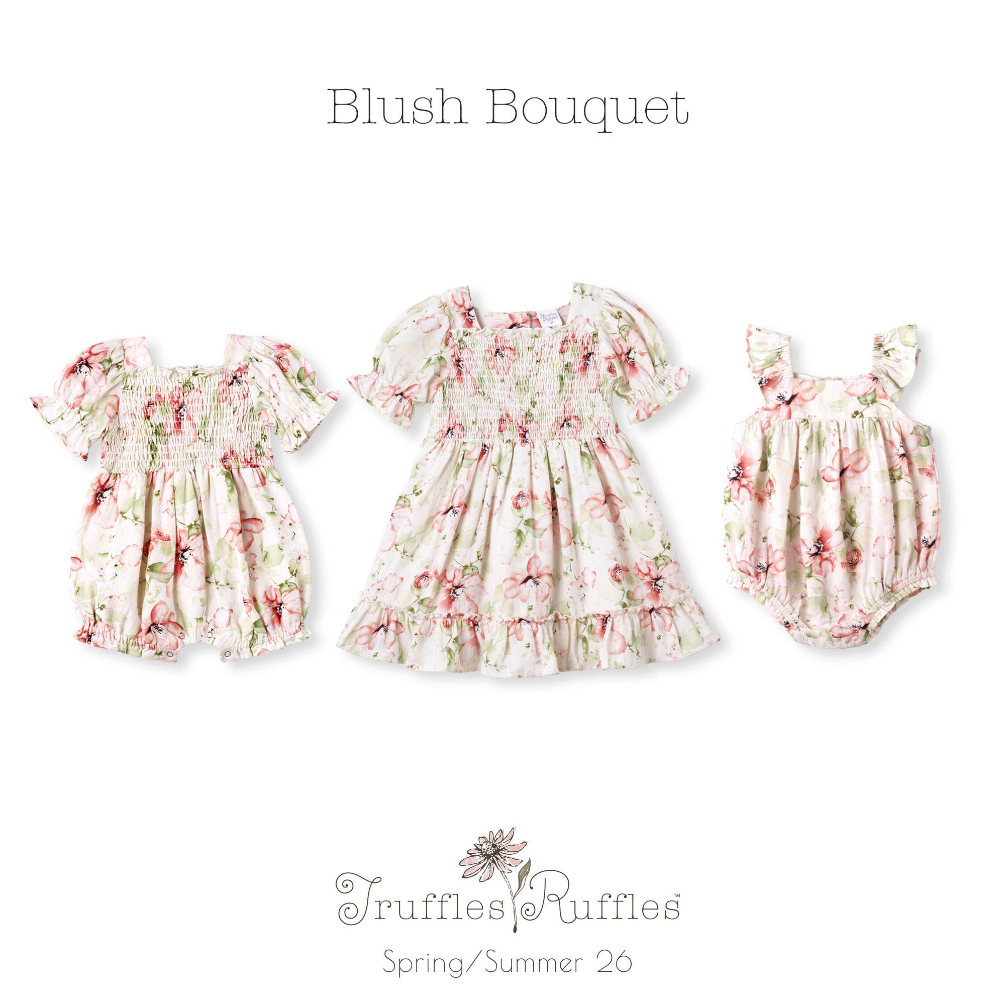 Tesa Babe - Baby Girl Floral Bubble Romper – Cotton Linen Sunsuit