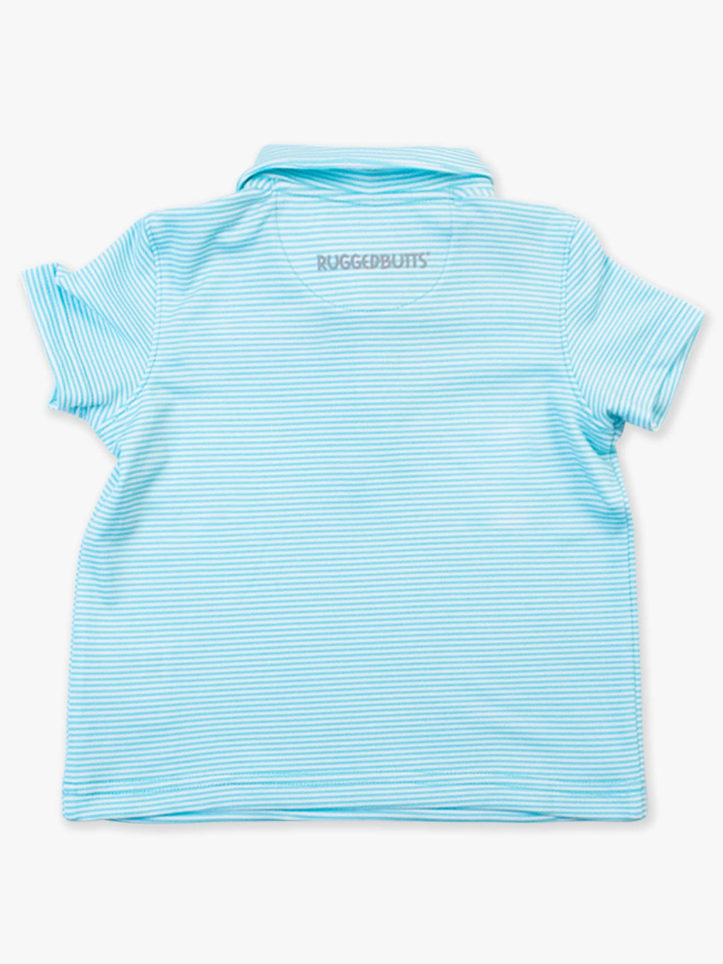 RuffleButts + RuggedButts - Boys Bright Aqua Micro Stripe Knit Short Sleeve Performance Polo