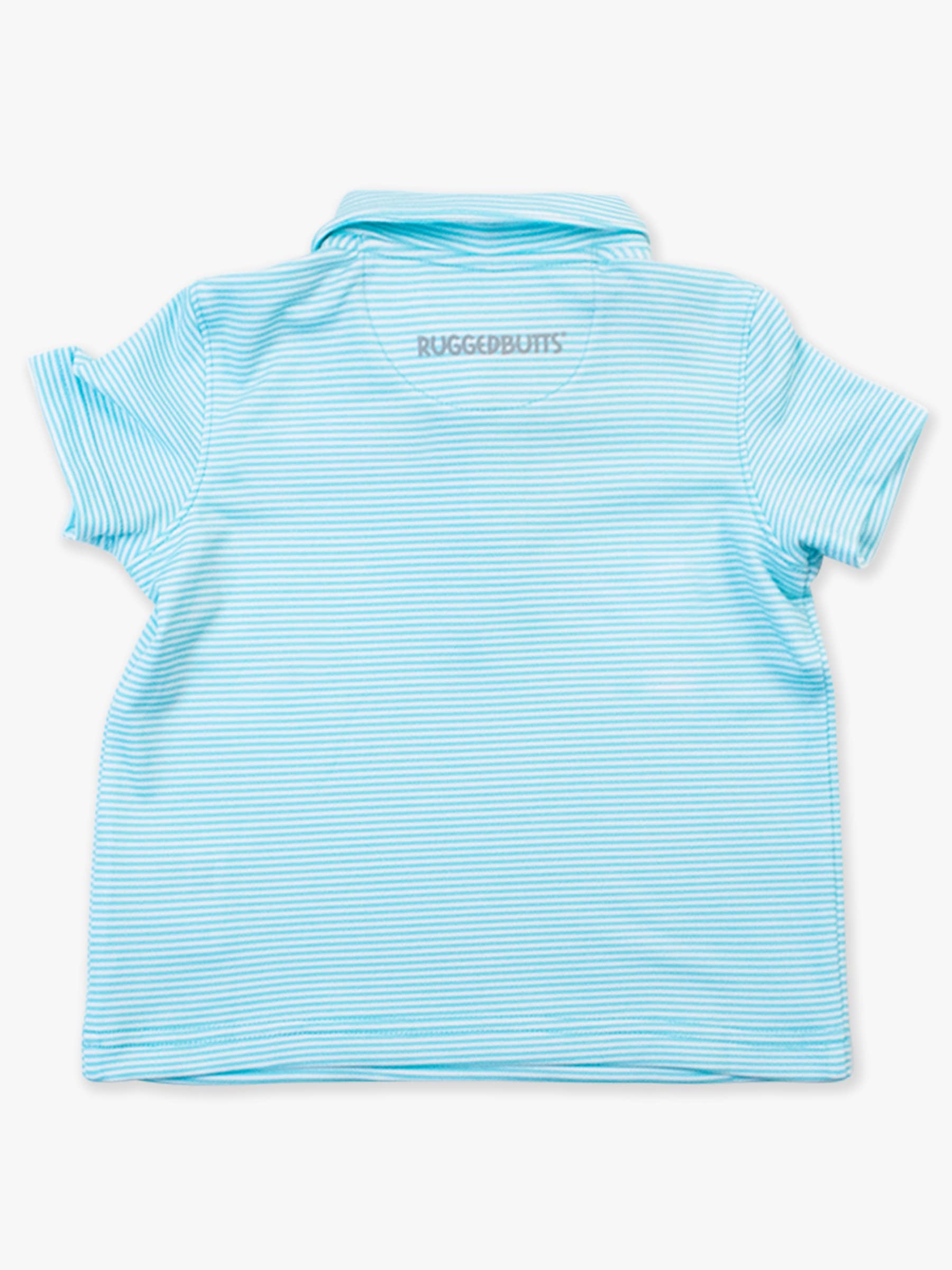 RuffleButts + RuggedButts - Boys Bright Aqua Micro Stripe Knit Short Sleeve Performance Polo