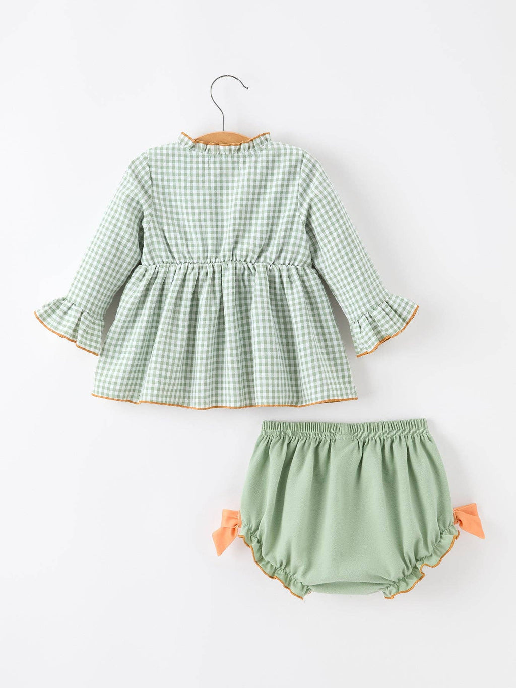 Rylee Faith Designs - Fall Plaid Baby Girl Outfit Set Pumpkin Applique Ruffle Top Bloomer