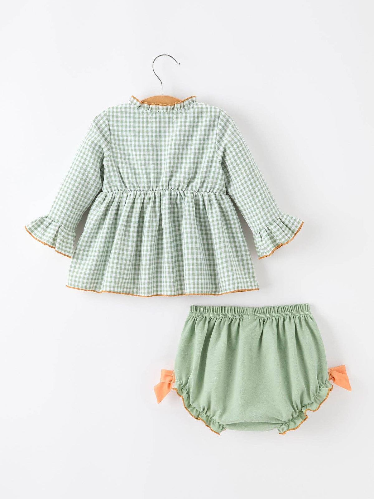 Rylee Faith Designs - Fall Plaid Baby Girl Outfit Set Pumpkin Applique Ruffle Top Bloomer