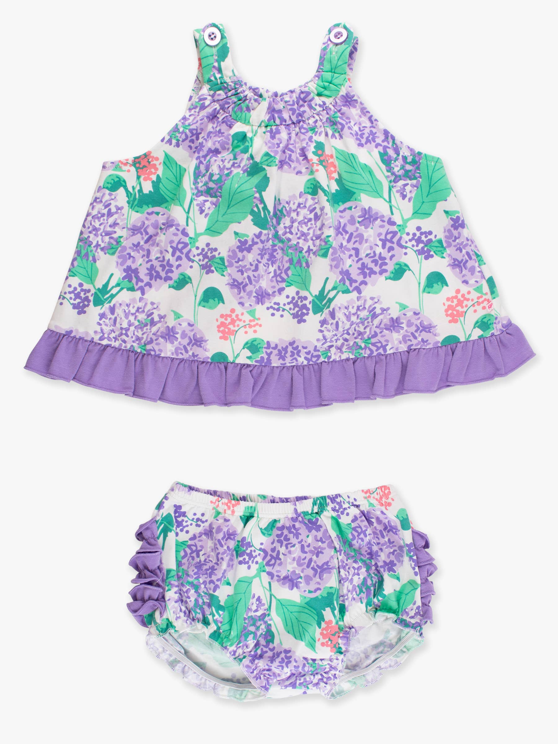 RuffleButts + RuggedButts - Baby Girls Purple Hydrangea Garden Knit Swing Top & Bloomer Set