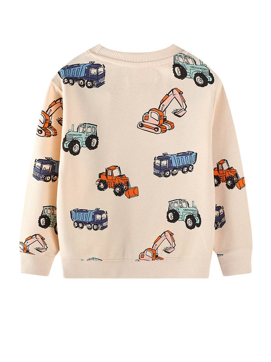 The Find Peaks - Cute Boys' Long Sleeve Sweatshirt with Excavator Pattern