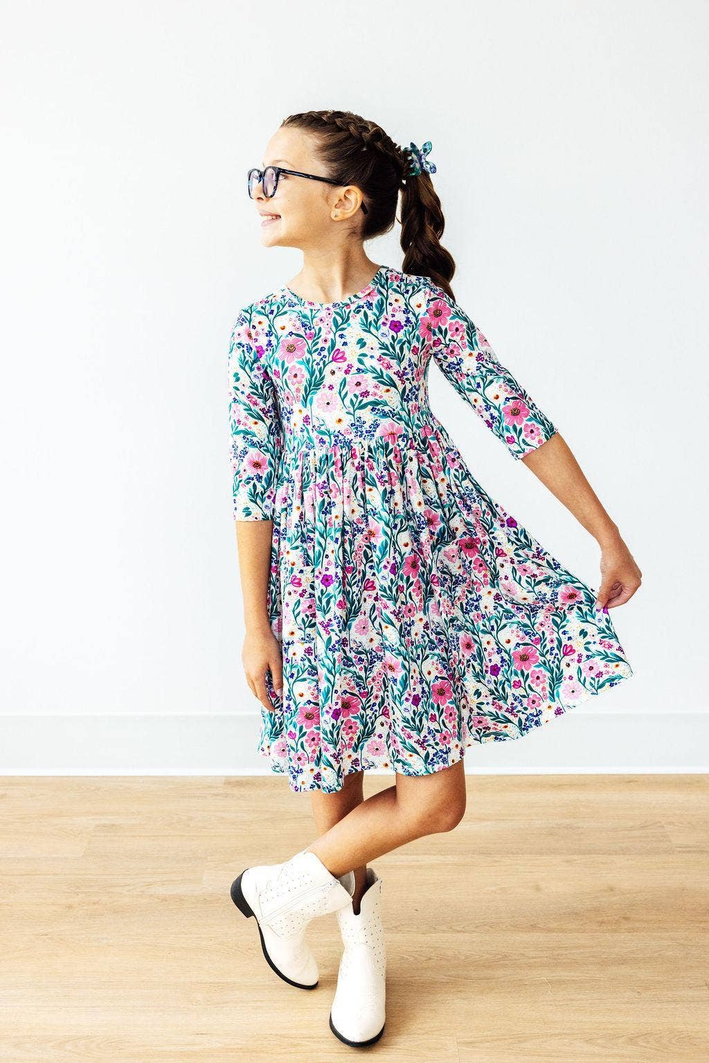 Mila & Rose - Vivid Garden 3/4 Sleeve Pocket Twirl Dress