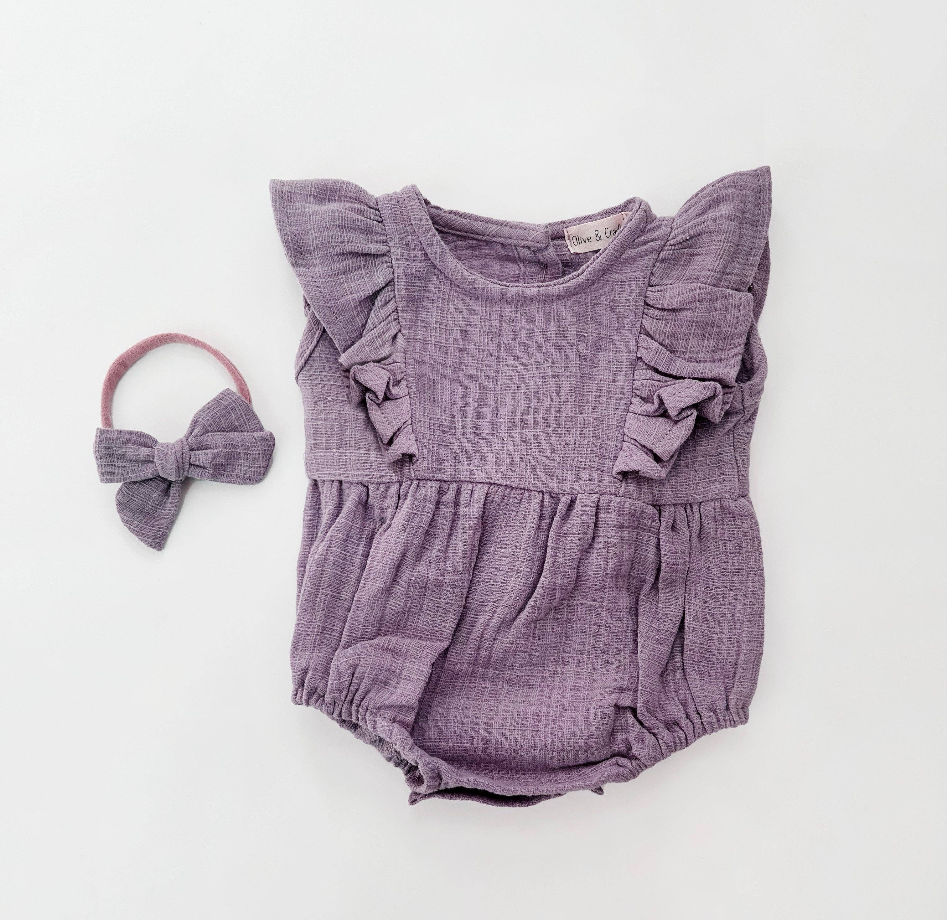 OLIVE & CRADLE - Milana Muslin Bubble Romper + Bow