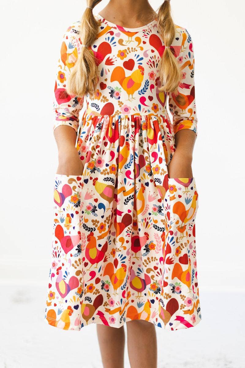 Mila & Rose - Little Red Hen 3/4 Sleeve Pocket Twirl Dress