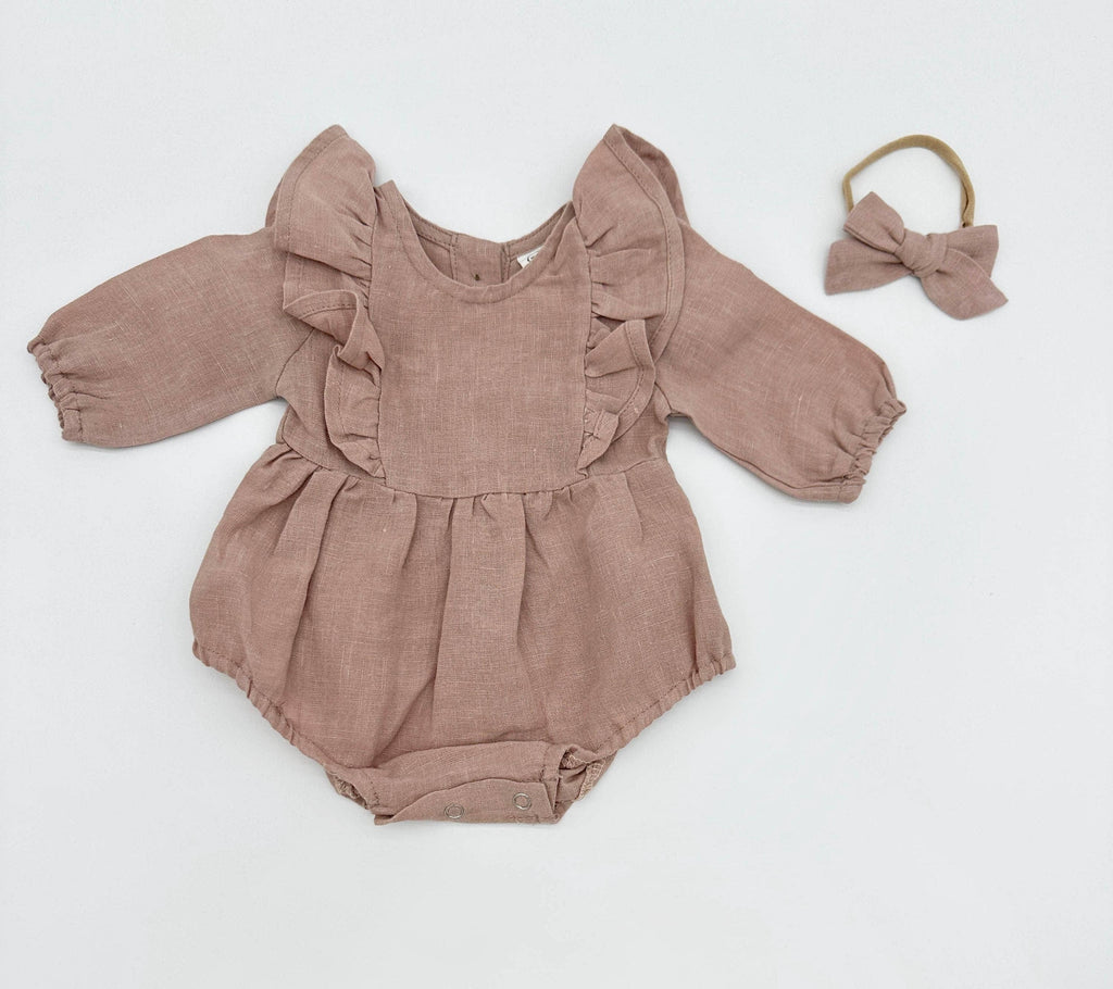 OLIVE & CRADLE - Gabriella Longsleeve Romper with Bow