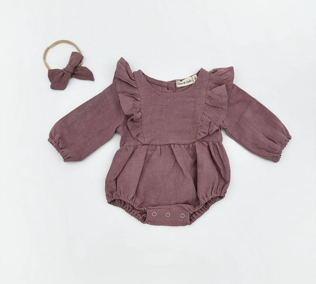 OLIVE & CRADLE - Gabriella Longsleeve Romper with Bow
