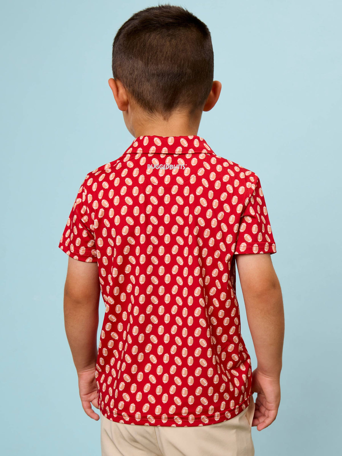 RuffleButts + RuggedButts - Boys Varsity Red Football Frenzy Knit Short Sleeve Performance Polo