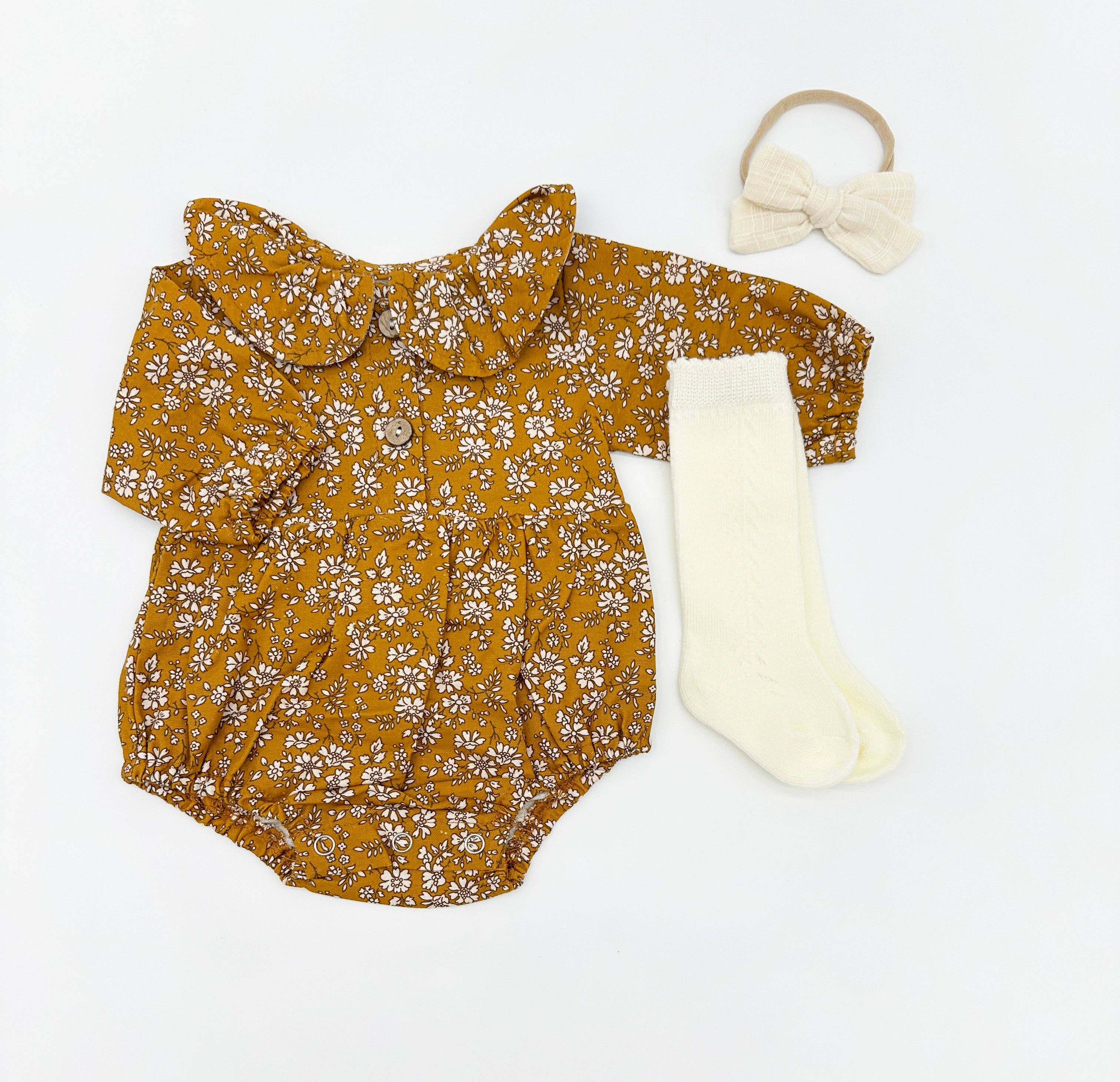 OLIVE & CRADLE - Mustard Floral Romper Set
