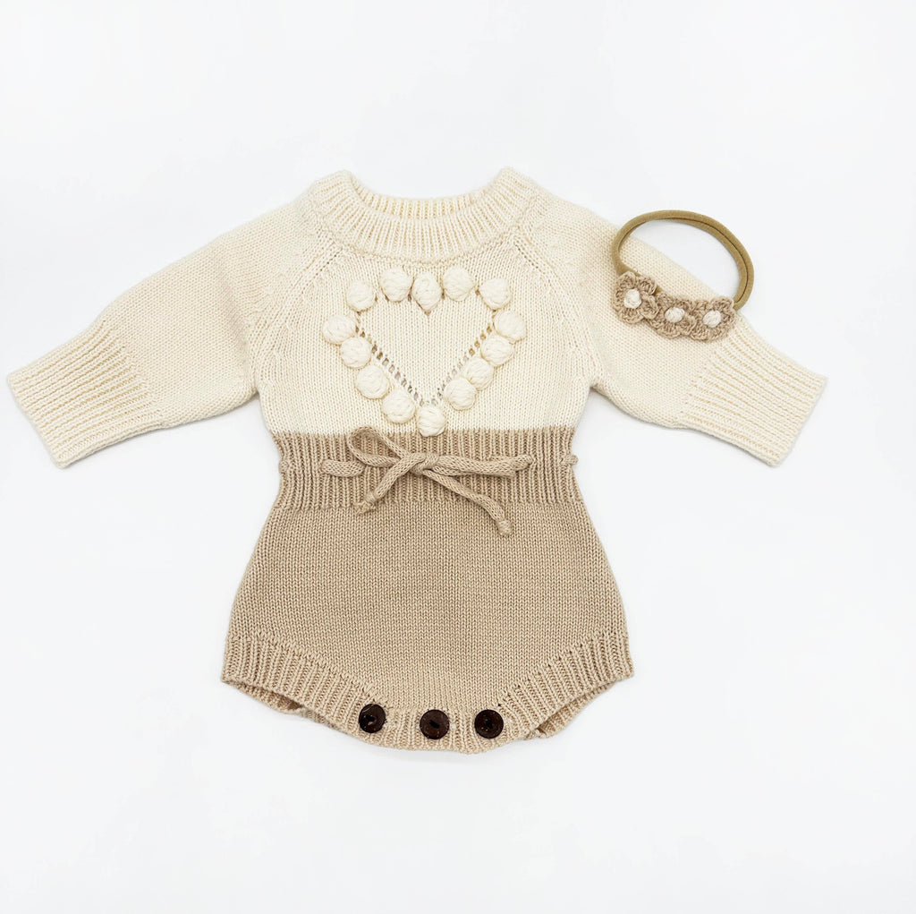 OLIVE & CRADLE - Cream Heart Romper Set