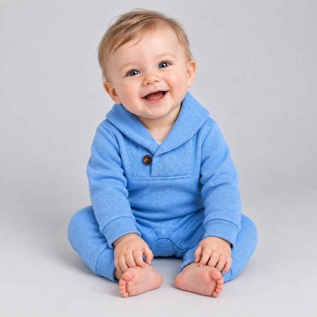 Baby Blue Corduroy Shawl Collar Romper