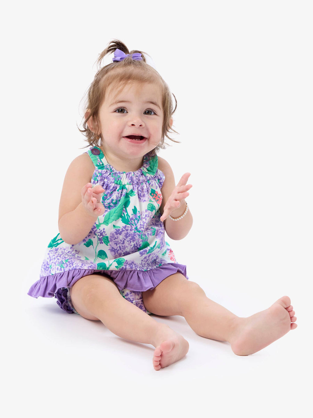 RuffleButts + RuggedButts - Baby Girls Purple Hydrangea Garden Knit Swing Top & Bloomer Set