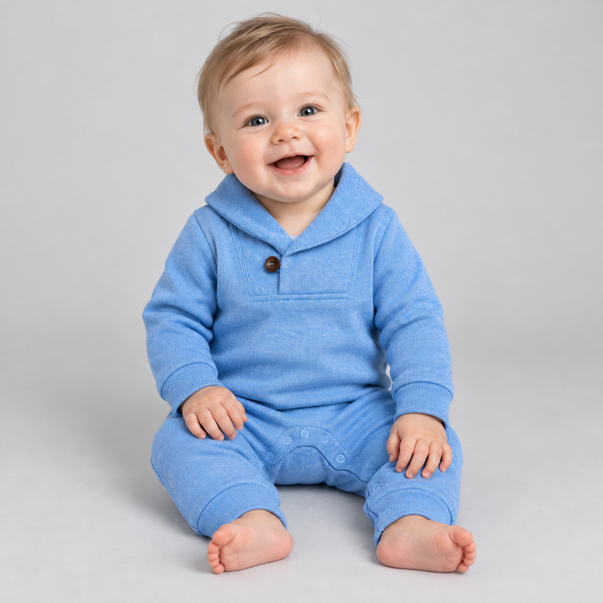 Baby Blue Corduroy Shawl Collar Romper
