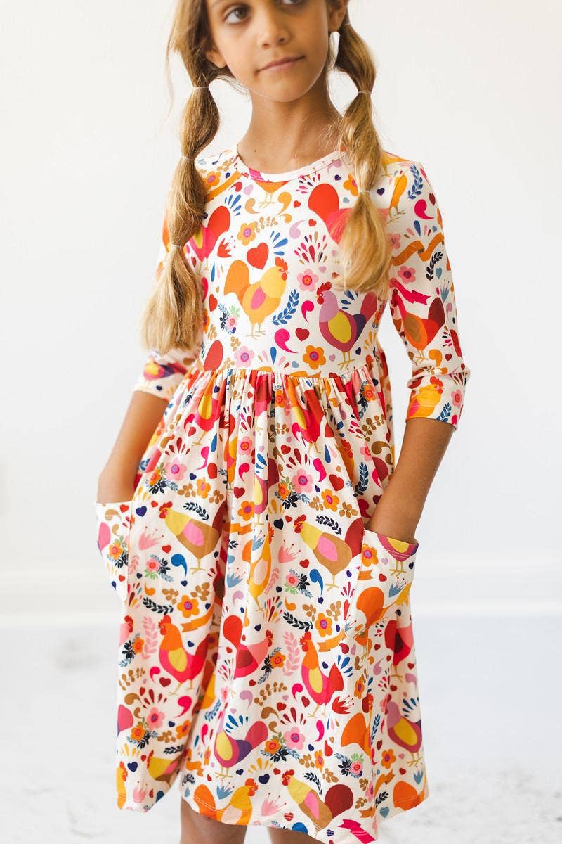 Mila & Rose - Little Red Hen 3/4 Sleeve Pocket Twirl Dress